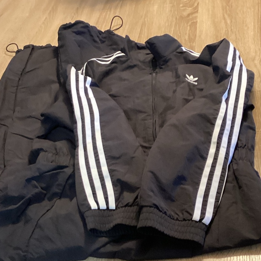 Adidas Black Windbreaker with White Stripes